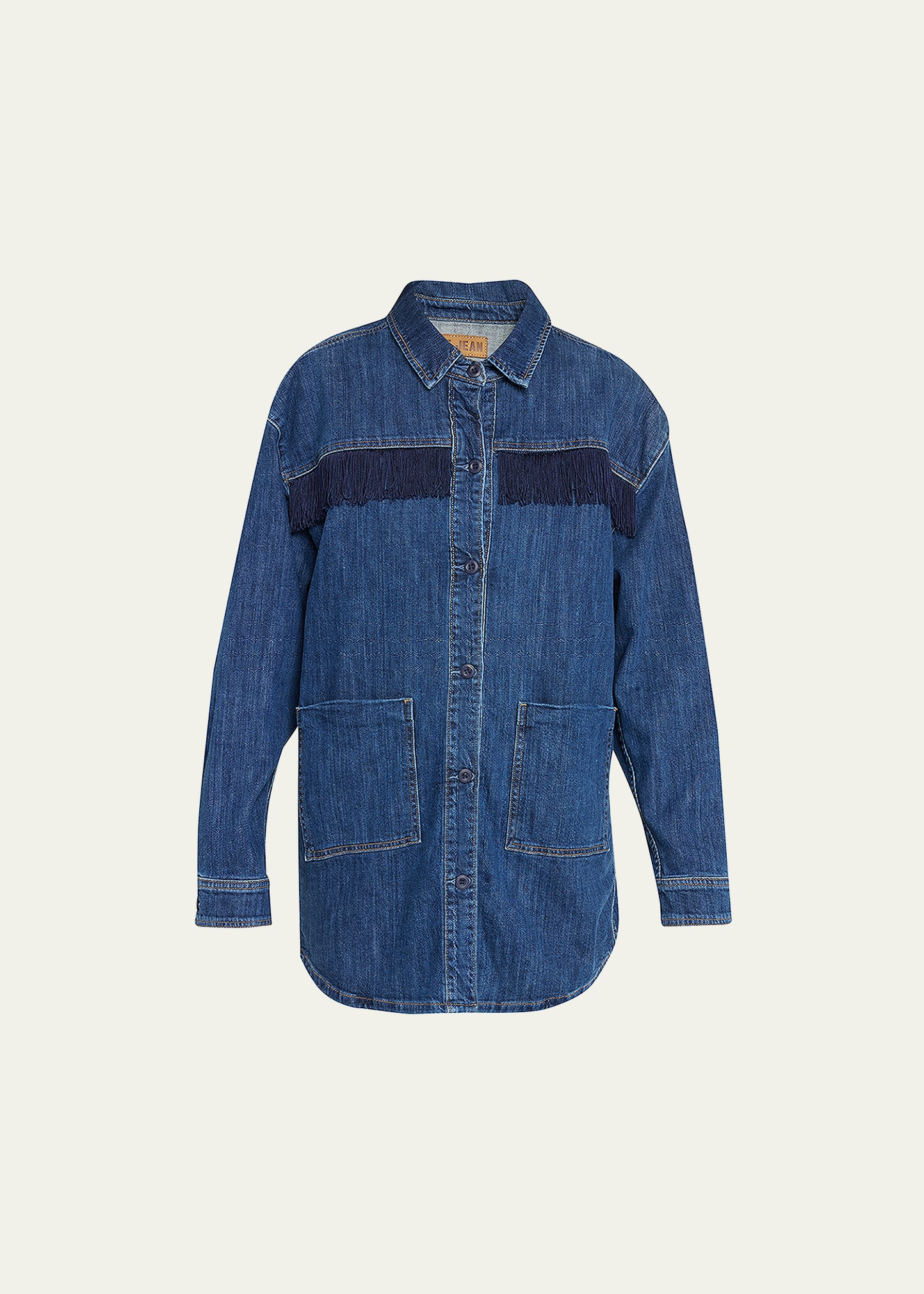 LE JEAN Kira Fringe Denim Overshirt | Bergdorf Goodman