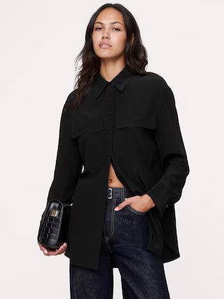 Oversized Matte Silk Utility Shirt | Banana Republic (US)