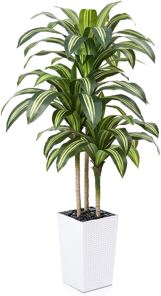 Artificial Dracaena Tree 5FT - UV Resistant Faux Tree with Large Taper Planter & Pebbles - Tall F... | Amazon (US)