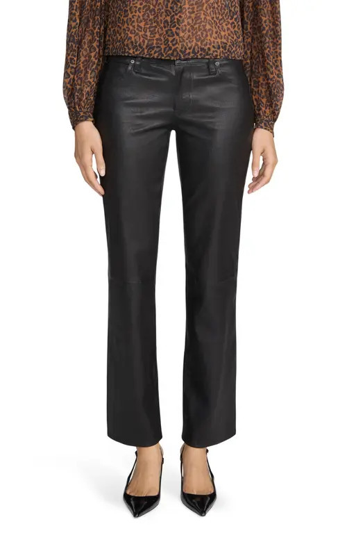 FRAME The Cigarette Leather Straight Leg Pants in Black at Nordstrom, Size 32 | Nordstrom