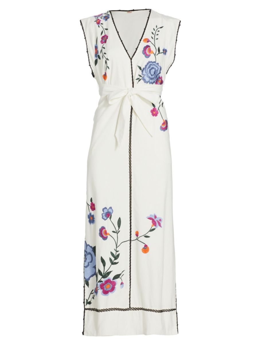 Bo Floral-Embroidered Tie-Waist Midi-Dress | Saks Fifth Avenue