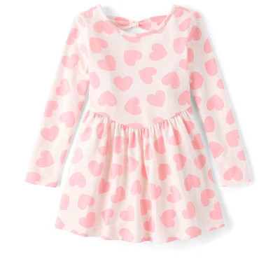 The Children's Place Toddler Girls Long Sleeve Heart Bow Back Dress Pink 4T | Target