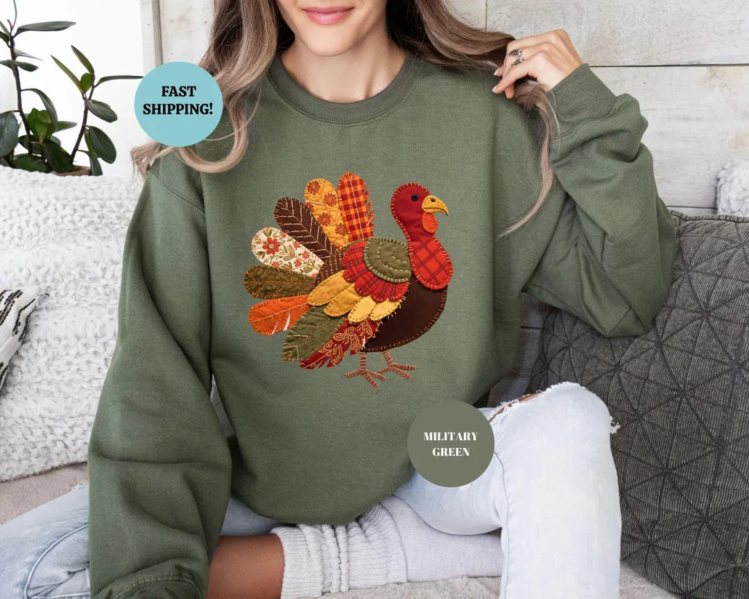 Patchwork Turkey Sweatshirt: Thanksgiving Autumn Apparel Not Embroidery - Etsy | Etsy (US)