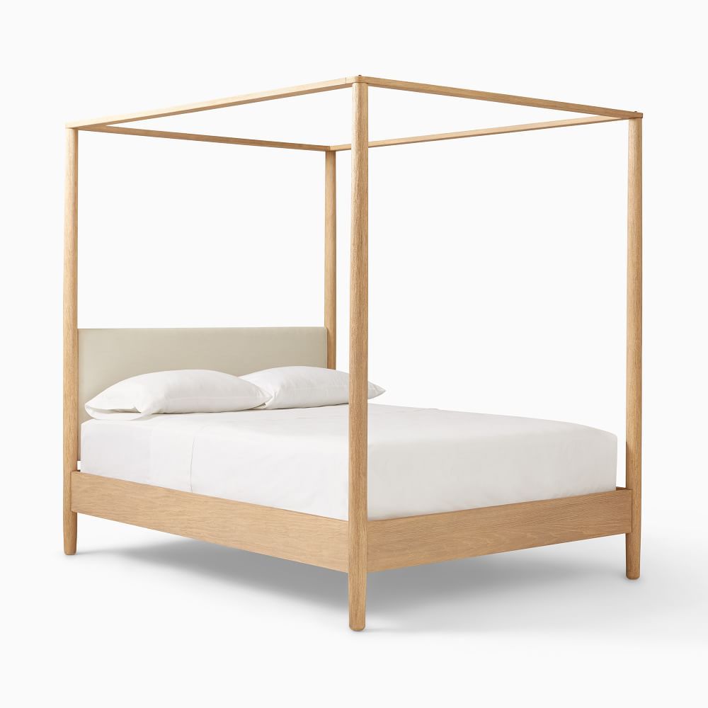 Hargrove Canopy Bed, Queen, Yarn Dyed Linen Wve, Alabaster, Dune | West Elm (US)