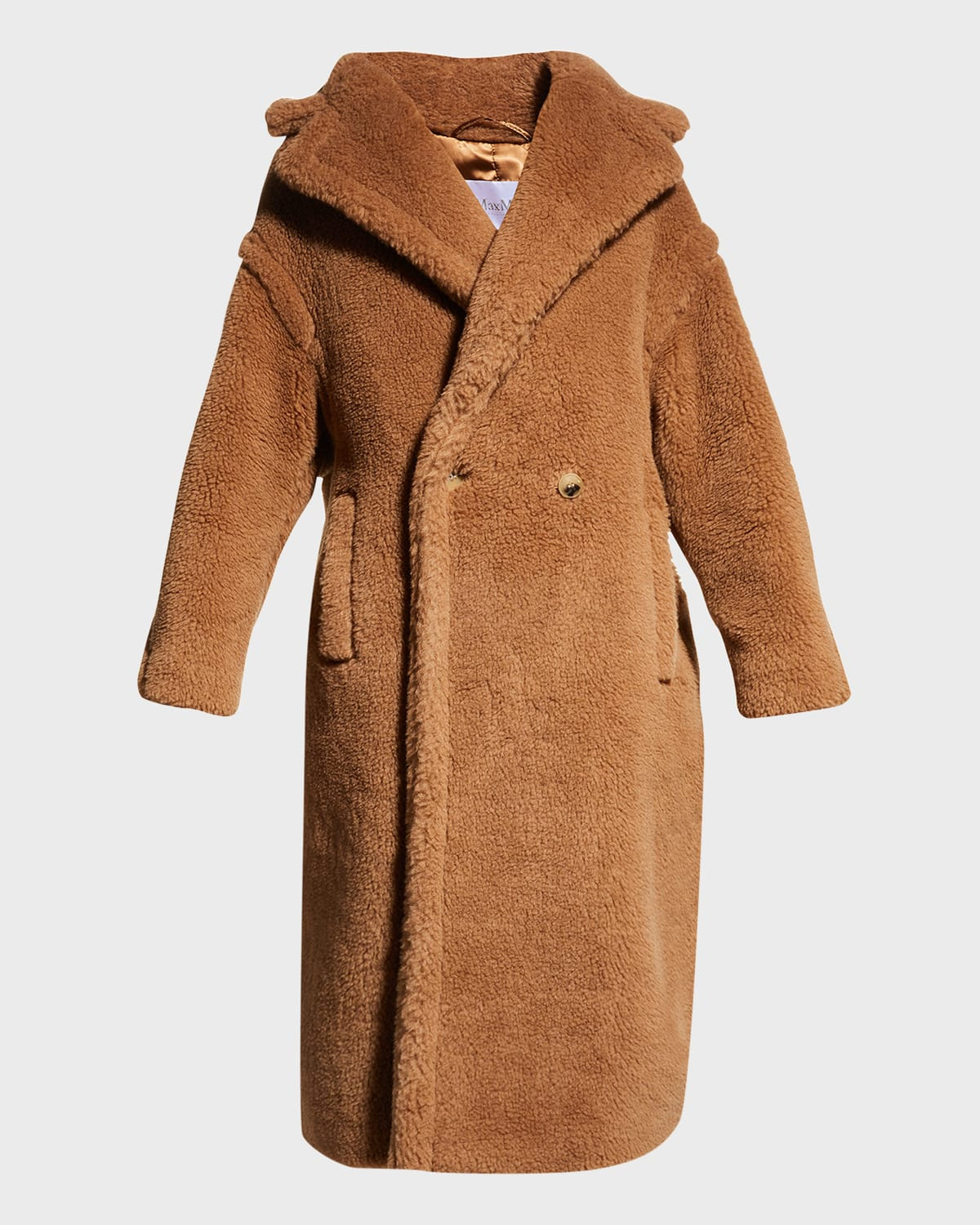Double-Breasted Camel Hair Blend Teddy Coat | Neiman Marcus