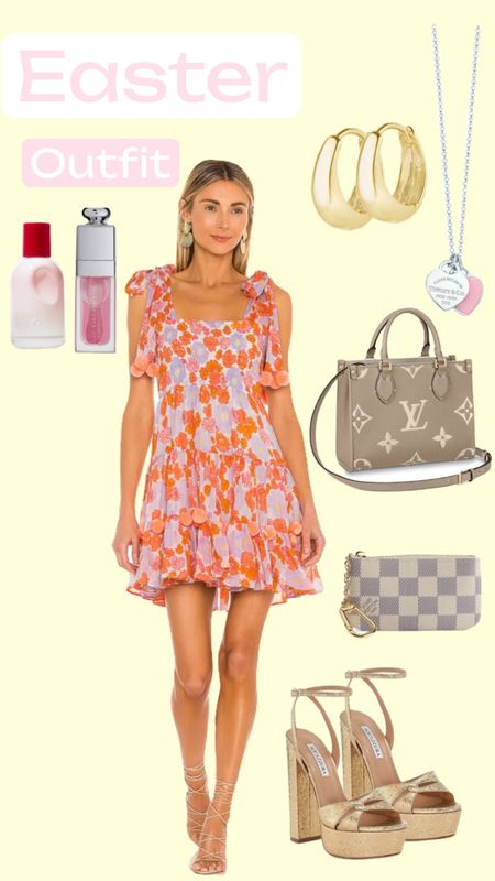 Easter outfit / vacation out 
*louis Vuitton, revolve dress , floral dress , earrings , glossier , necklace , Dior lip oil , heels • 

#LTKbeauty #LTKstyletip #LTKFestival