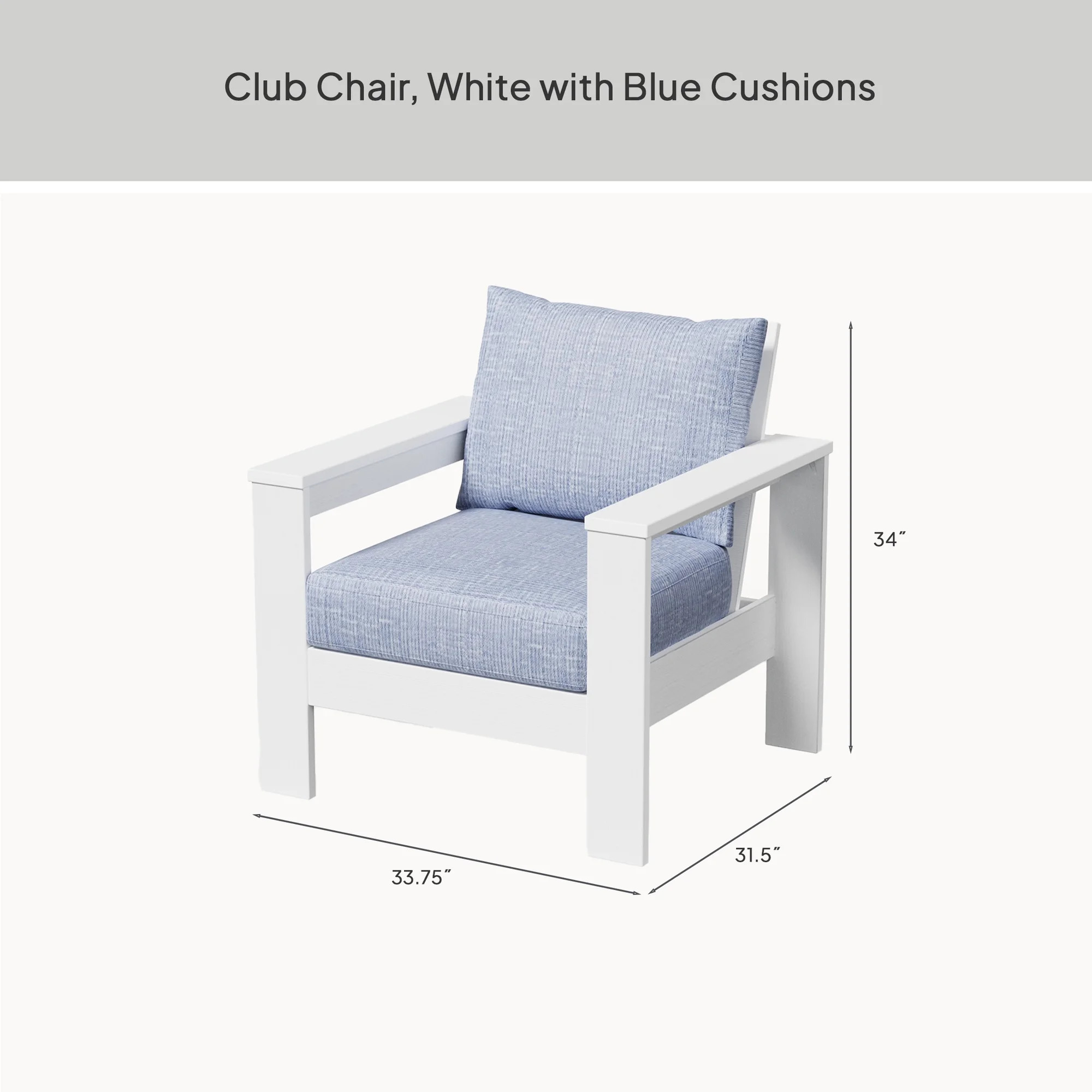 Better Homes & Gardens Ezra Outdoor HDPE Club Chair, White with Blue Cushions | Walmart (US)