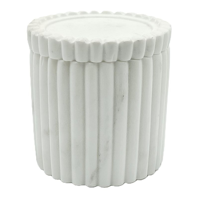 White Ribbed Marble Canister with Lid | At Home