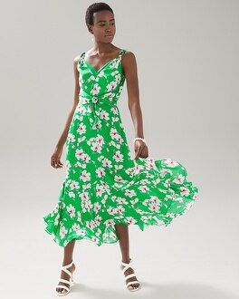 Petite Floral Satin Fit & Flare Dress | White House Black Market