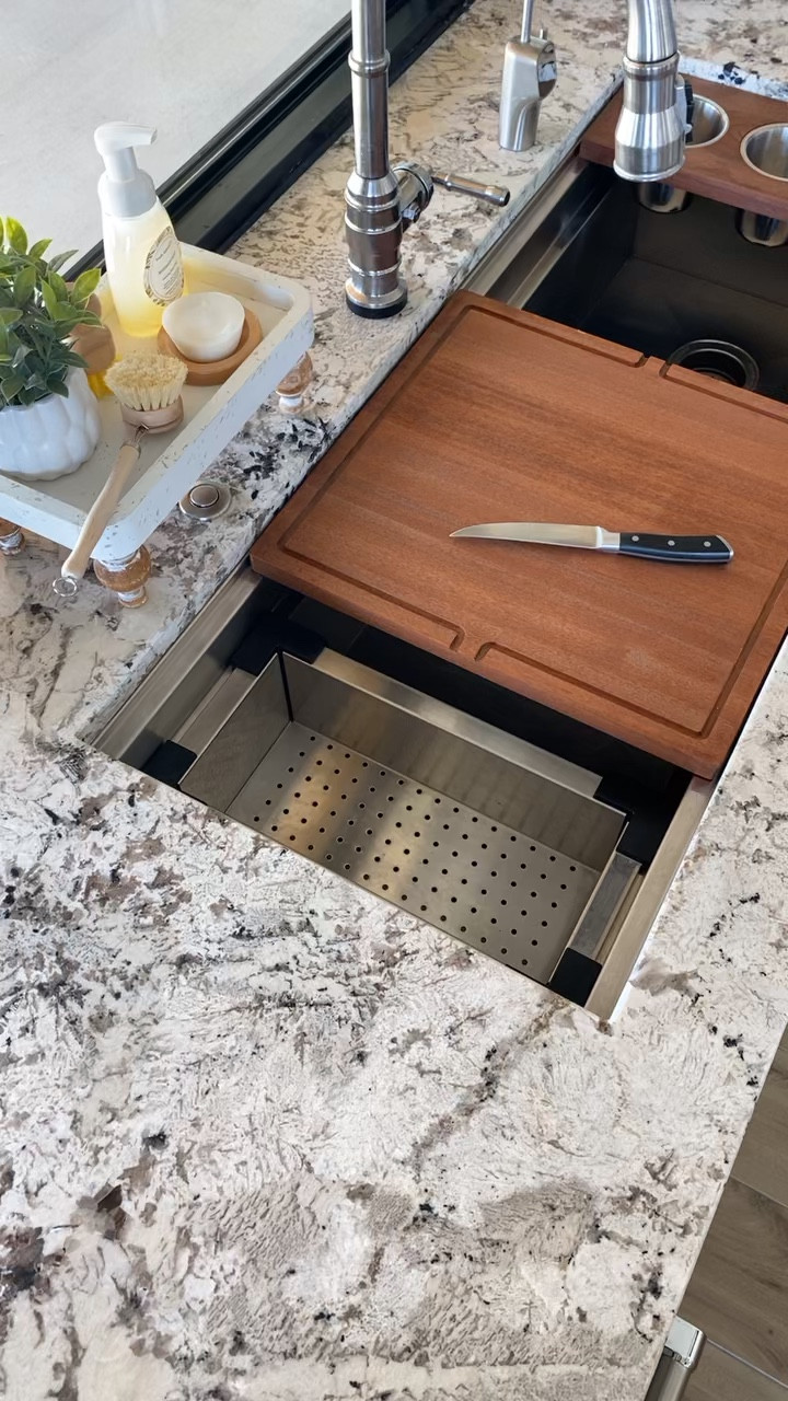Beautiful workstation sink by Ruvati. 45” stainless steel under mount sink  

#LTKVideo #LTKFamily #LTKHome