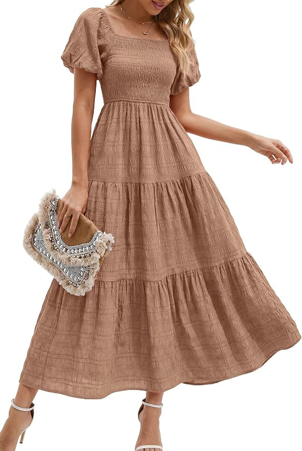 PRETTYGARDEN Womens Puff Short Sleeve Maxi Dress | Amazon (US)