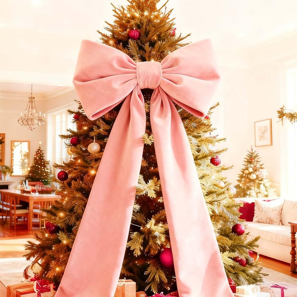 Large Velvet Christmas Bows (6 ft) — Large Bows for Christmas Tree Topper, Wreaths, Mantle, Front Door, Porch & Wedding Decoration — Xmas Decor Indoor & Outdoor (Pink) | Amazon (US)