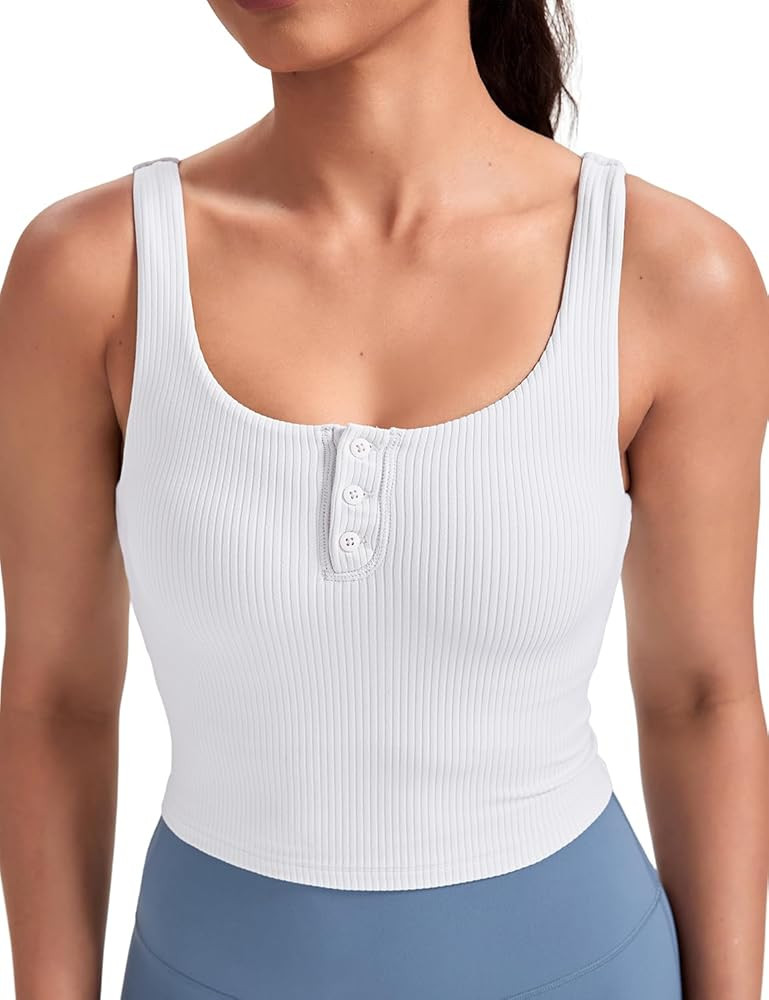 HeyNuts Ribbed Longline Sports Bras with Henley Detail for Women, Yoga Crop Tank Tops with Built ... | Amazon (US)