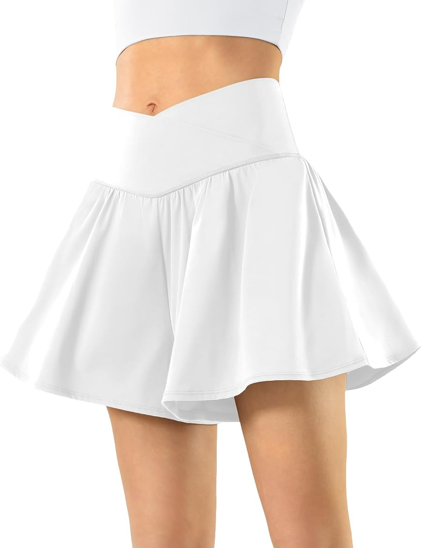 Flowy Ahletic Shorts for Women, Butterfly Shorts, Crossover Shorts 2 in 1, Tennis Shorts with Pockets | Amazon (US)