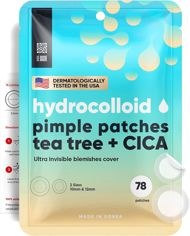 LE GUSHE Korean Pimple Patches for Face (78 Dots) - Hydrocolloid Acne Patches with Tea Tree Oil -... | Amazon (US)