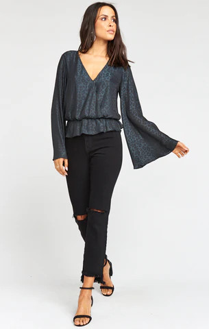 Richie Flare Top ~ Charcoal Cheetah Silky | Show Me Your Mumu