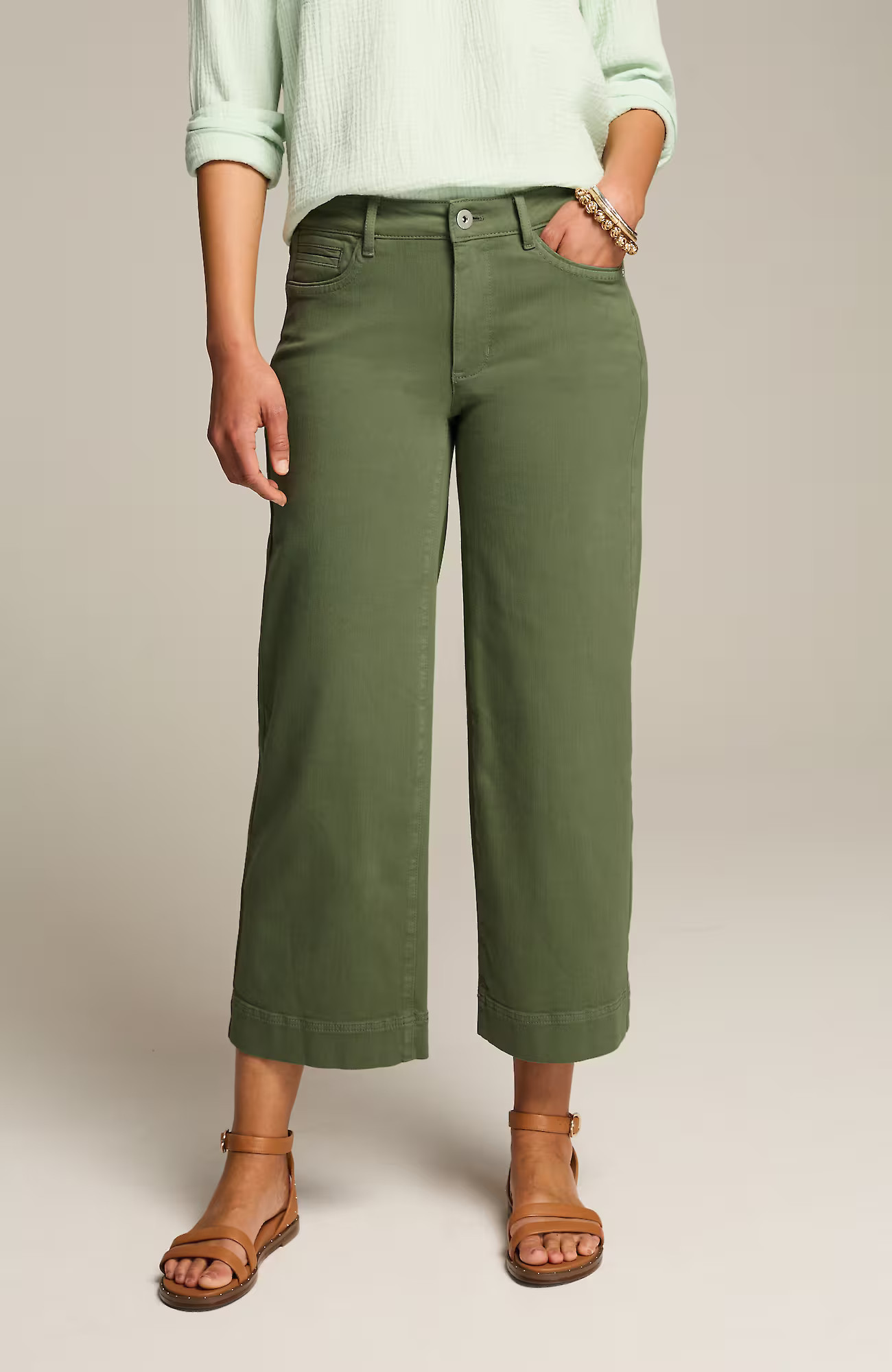 Women's Petite Wide-Leg Cropped Jeans (Light Arugula) (Size: 04P) J. Jill | J. Jill