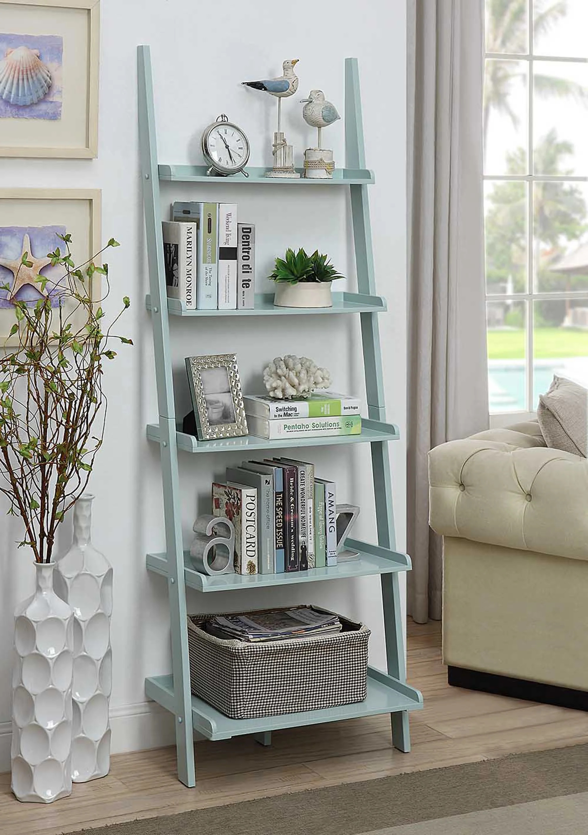 Convenience Concepts American Heritage 5-Shelf Ladder Bookcase, Sea Foam | Walmart (US)