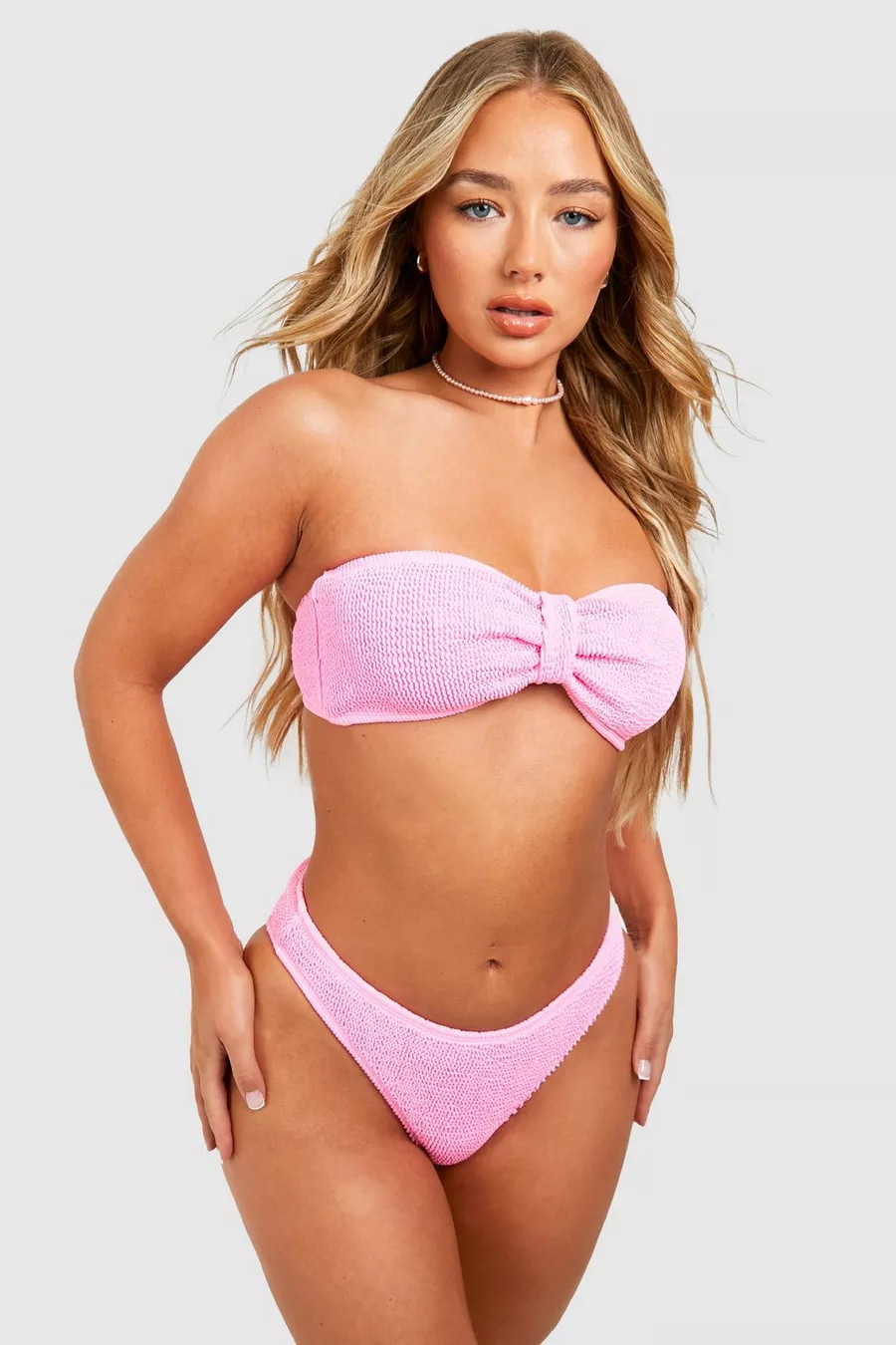 Premium Crinkle Knot Bandeau Bikini Set | Boohoo.com (UK & IE)