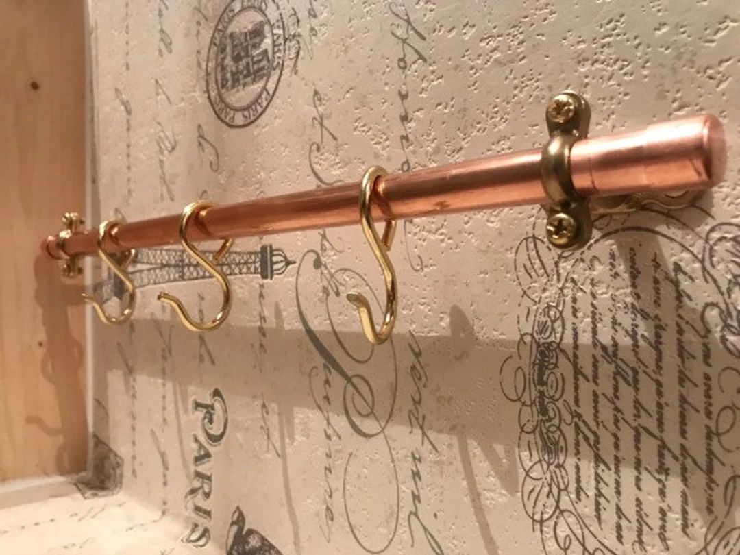 Copper pipe pan utensil pot rail 60cm rack, hanger, steampunk, rosegold, kitchen, industrial, lof... | Etsy (US)