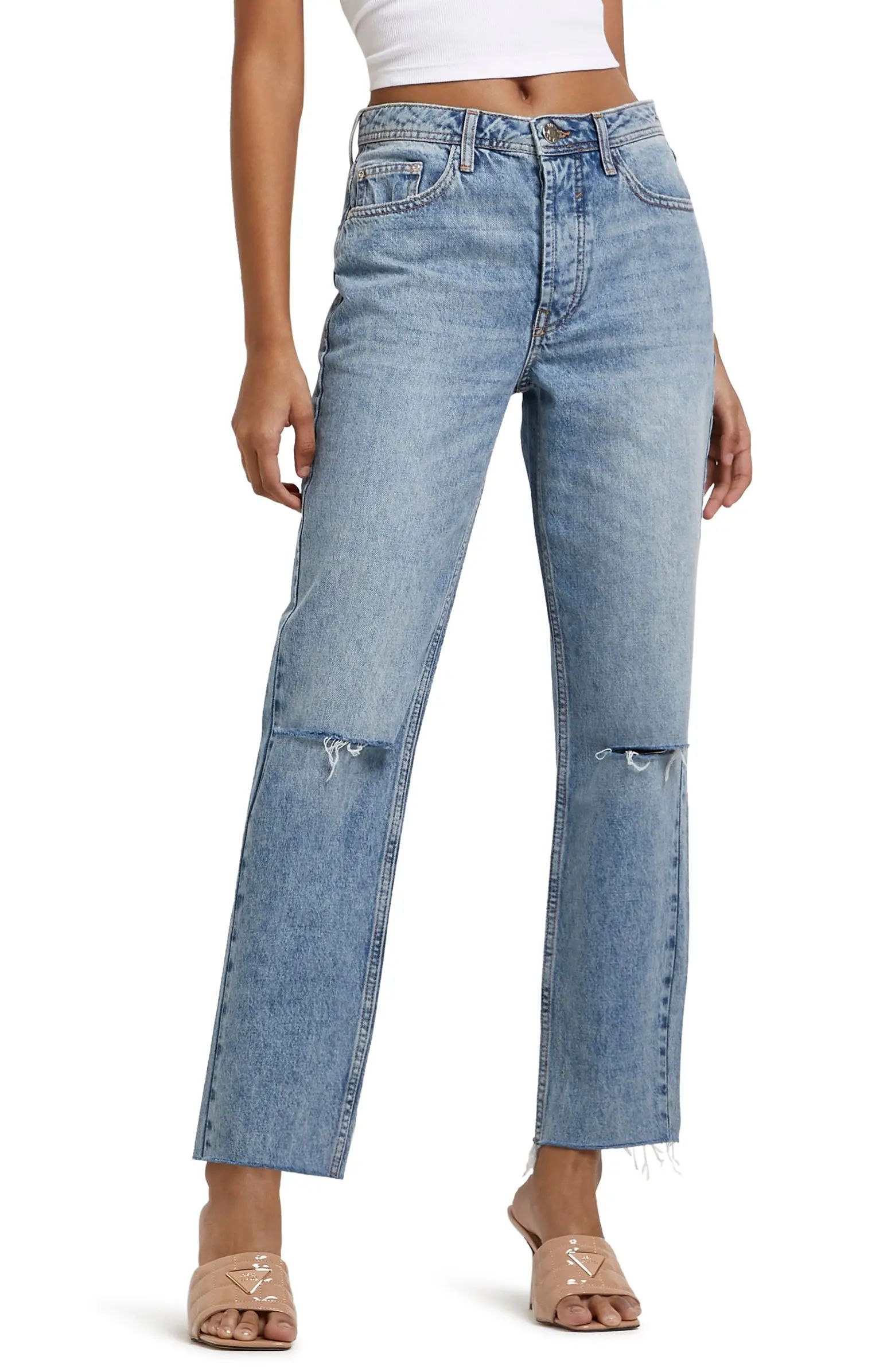 RIVER ISLAND Mr Cyrell Hastings Ripped High Waist Straight Leg Jeans | Nordstrom | Nordstrom