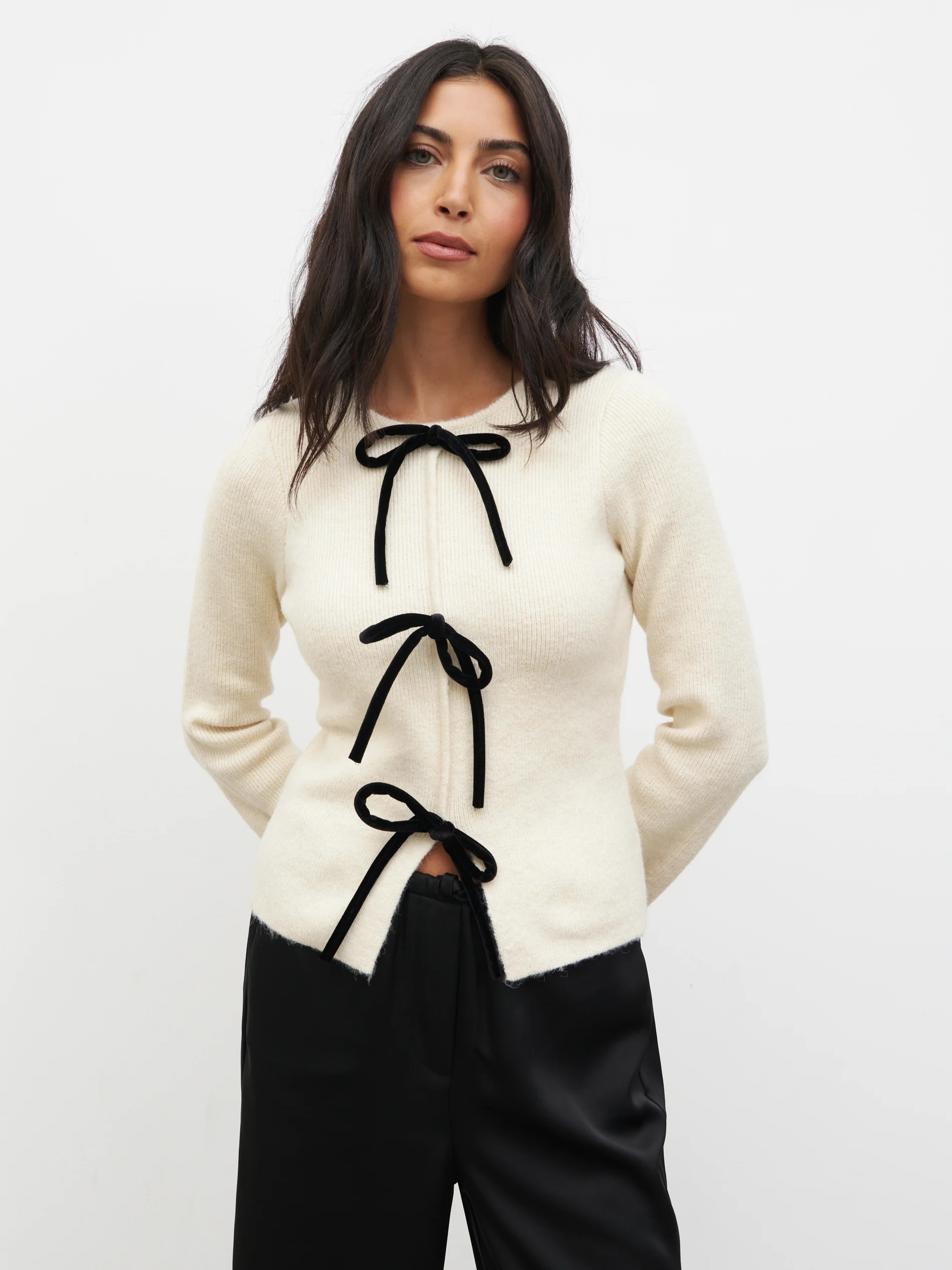 Sophia Bow Tie Front Knit Top | Pretty Lavish (UK)