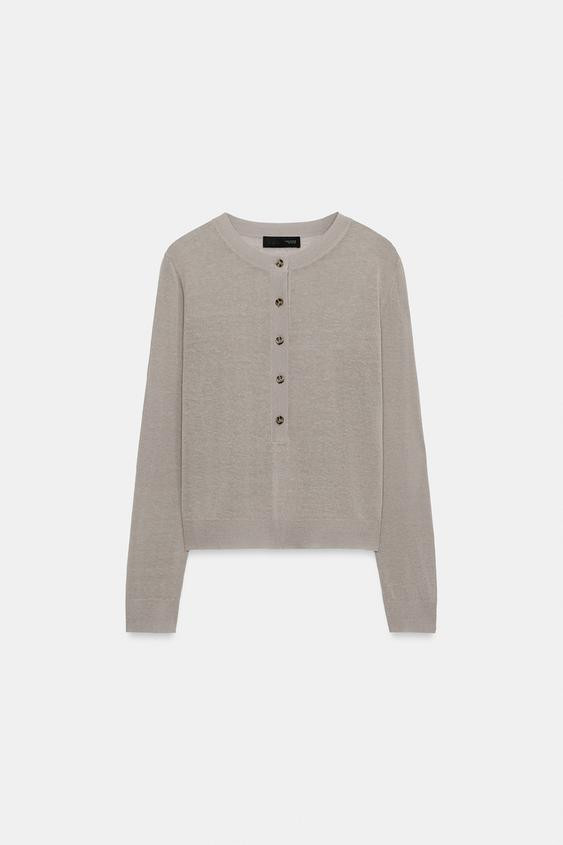 Zara - Henley Knit Jumper - Black - M - Woman | Zara UK