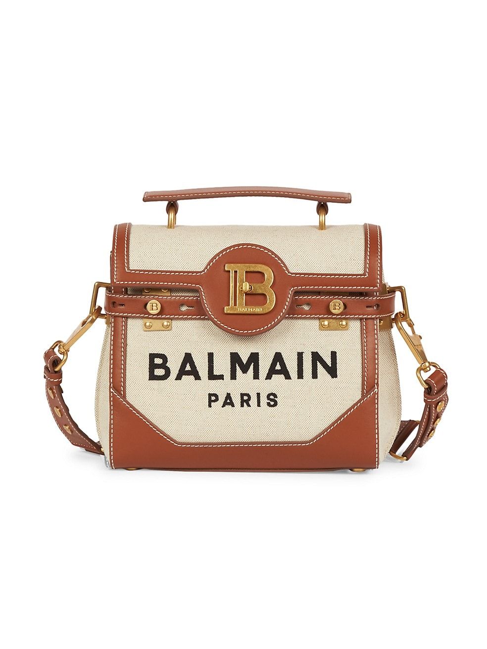 Balmain B-Buzz 23 Canvas &amp; Leather Top Handle Bag | Saks Fifth Avenue