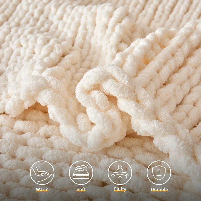 Sonive Ivory Throw Blanket, Chunky Velvet Knit Warm Soft Handmade Circular Throw Blankets for Cou... | Walmart (US)