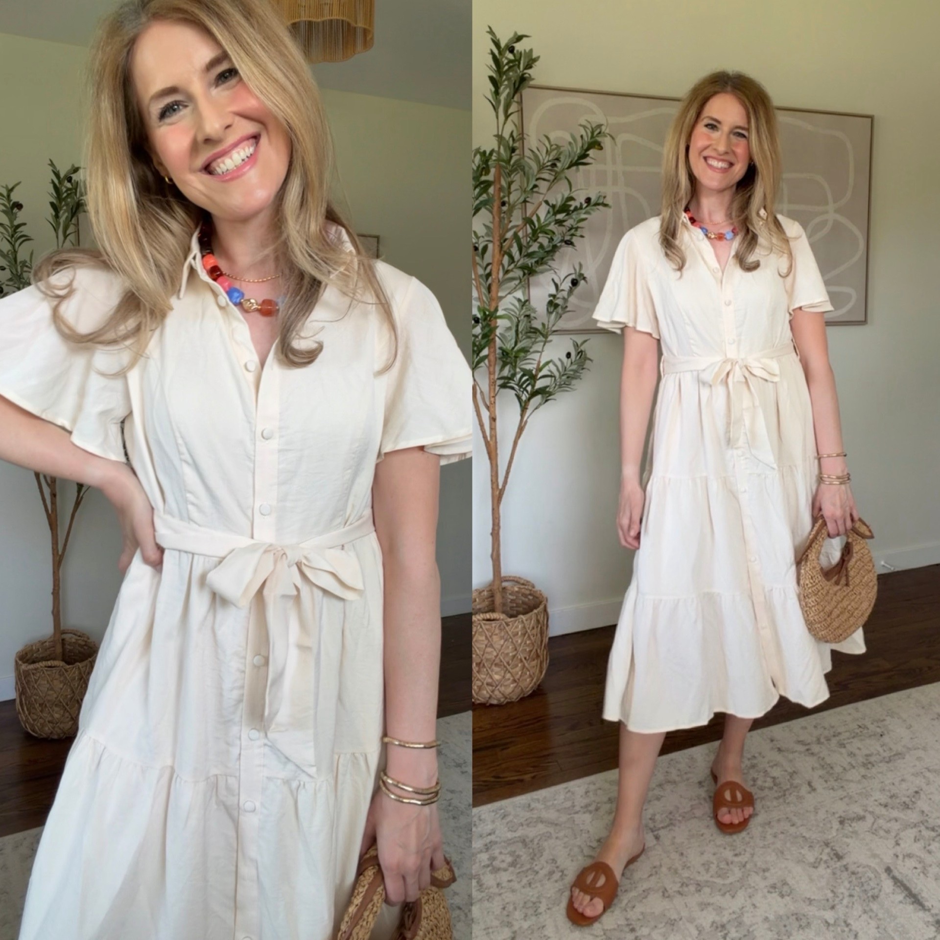 Head to toe Amazon in this flattering midi shirt dress with short sleeves, lined, synthetic with a pretty texture to it so it mimics linen or cotton. Not itchy. Drapes beautifully. Fit is true to size I’m between a small and medium and got the medium in this one. Removable belt and pockets. This is the color beige. #amazonfashion

#LTKOver40 #LTKSaleAlert