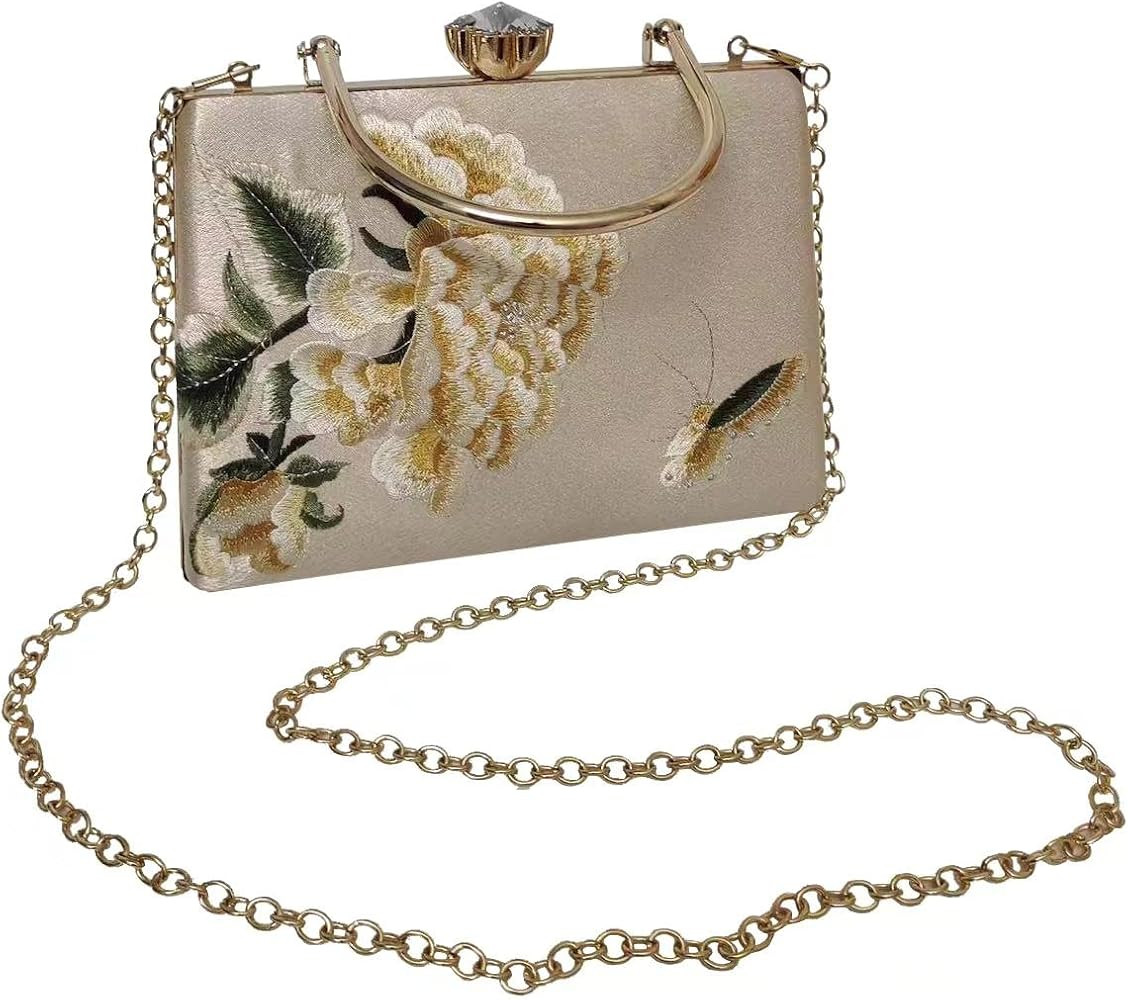 AININTON Women Embroidered Bag Silk Shoulder Bag Rectangle Handbag Crossbody Bag for Wedding Part... | Amazon (US)