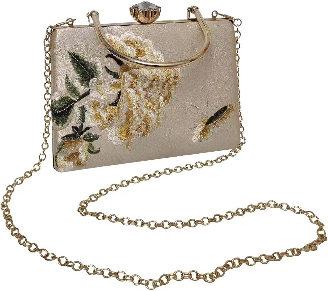 AININTON Women Embroidered Bag Silk Shoulder Bag Rectangle Handbag Crossbody Bag for Wedding Part... | Amazon (US)