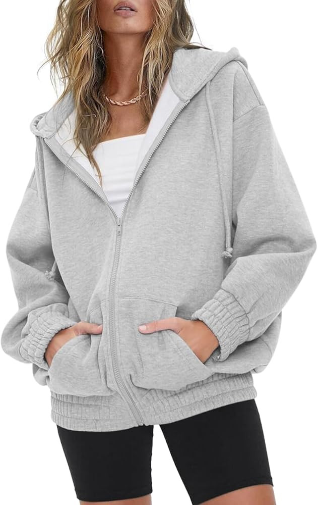 Oversized Hoodies for Women Drawstring Sweatshirt Full Zip Up Y2K Hoodie with Pockets S-2XL | Amazon (US)