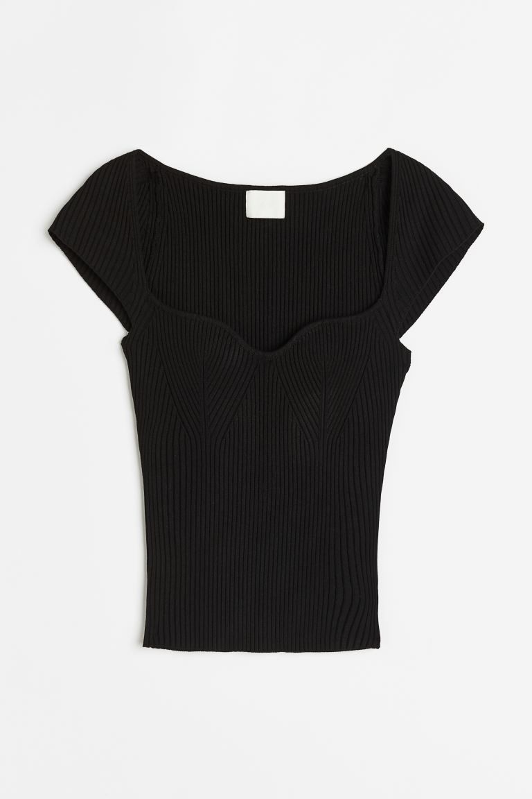 Shirt in Rippstrick - Schwarz - Ladies | H&M DE | H&M (DE, AT, CH, NL, FI)