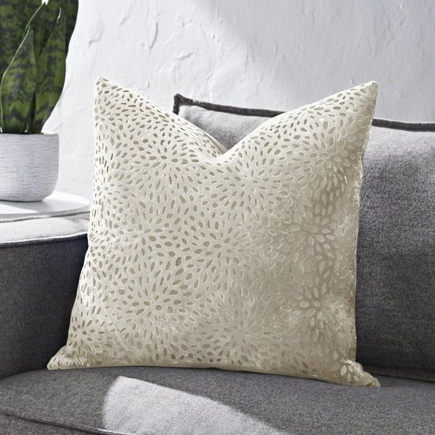 Better Homes & Gardens Cream Velvet Blooms 20X20 Feather Filled Throw Pillow - Walmart.com | Walmart (US)