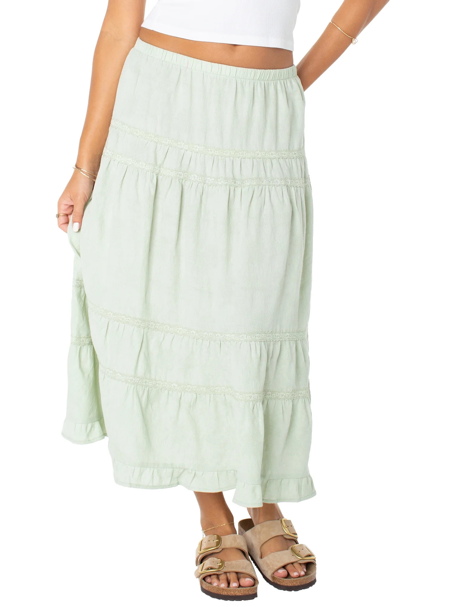 Celebrity Pink Women's and Women's Plus Tiered Ruffle Skirt with Lace Trim, Sizes XS-XXXL | Walmart (US)