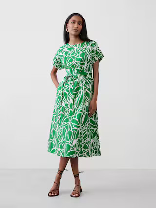 Poplin Elastic-Cuff Midi Dress | Banana Republic Factory