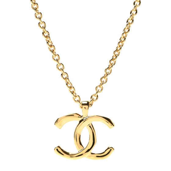 Metal Large CC Pendant Chain Necklace Gold | FASHIONPHILE (US)