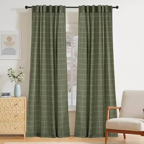 NICETOWN Linen Plaid Curtains Modern Window Panels Moss Green Check Tartan Light Filtering Curtai... | Amazon (US)