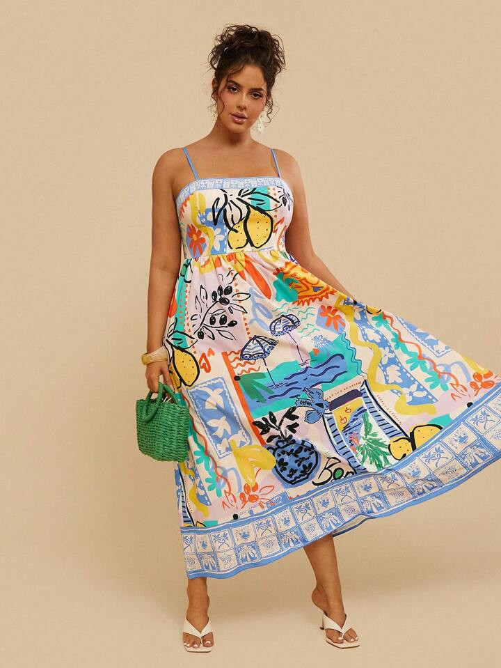 Travachic Plus Size Spaghetti Strap Dress, Simple And Fashionable, Suitable For Summer,Beach Dress Sundress,Holiday Outfits Boho | SHEIN