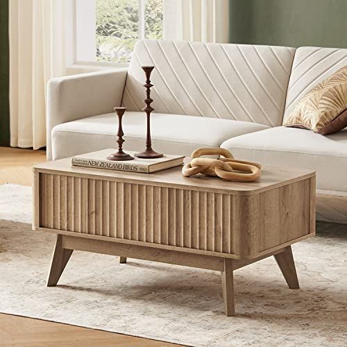 mopio Brooklyn Mid-Century Modern Lift Top Coffee Table, Waveform Panel with Hidden Storage, Slee... | Amazon (US)