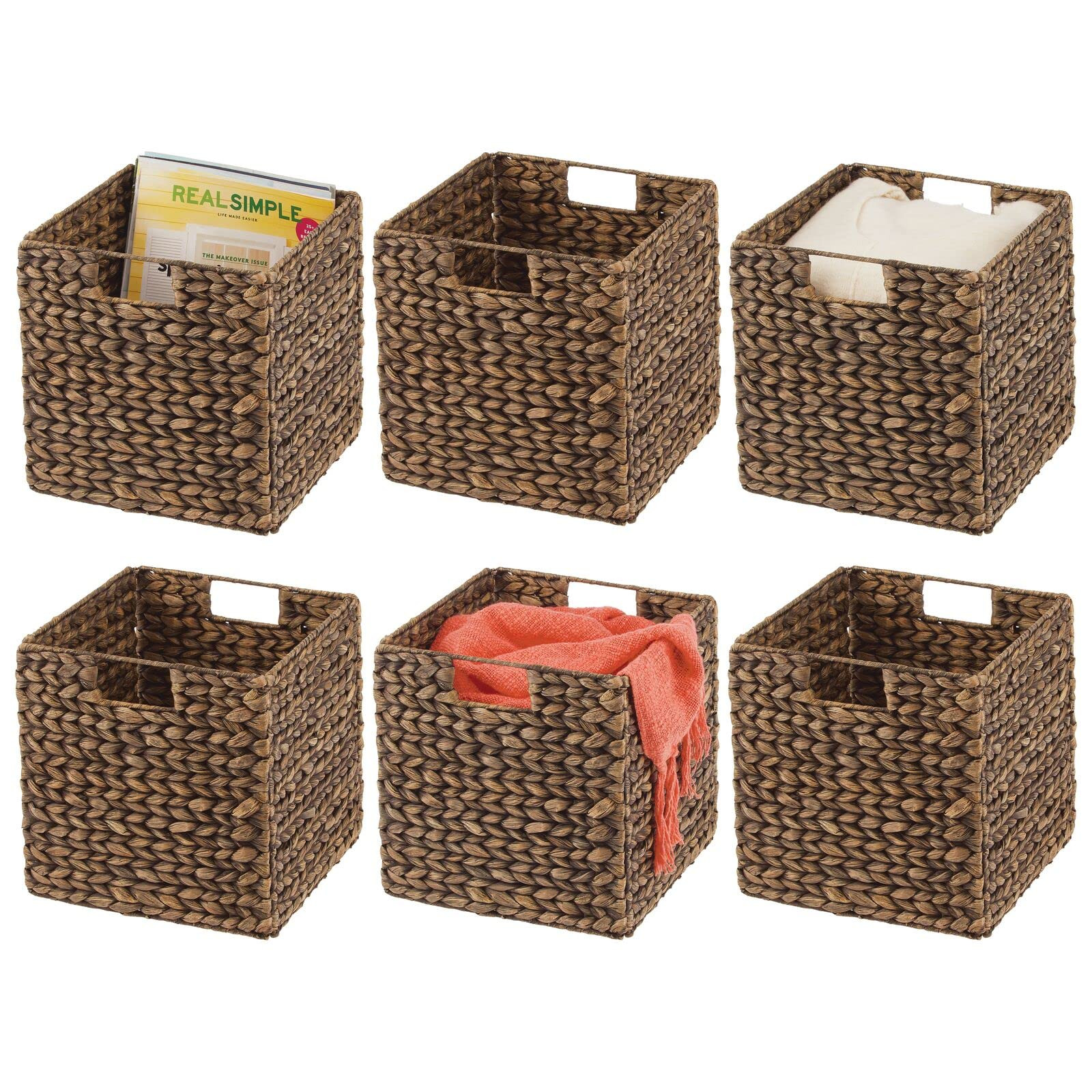 mDesign Natural Woven Hyacinth Cube Bin Basket Organizer with Handles, Storage for Bedroom, Home ... | Amazon (US)