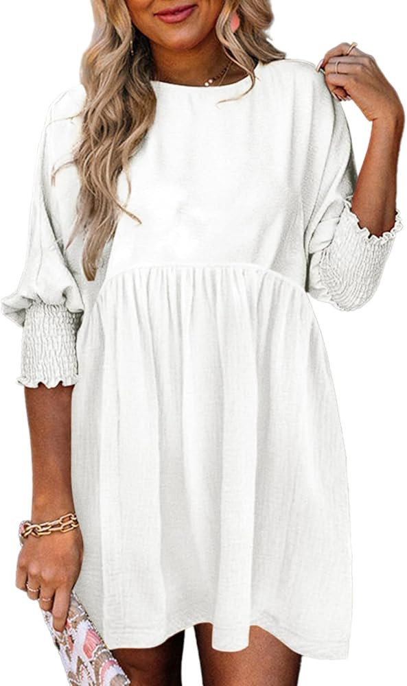 Dokotoo Womens Casual Dresses Tunic Dress Empire Waist Short Sleeve Crew Neck Flowy Babydoll Dres... | Amazon (US)