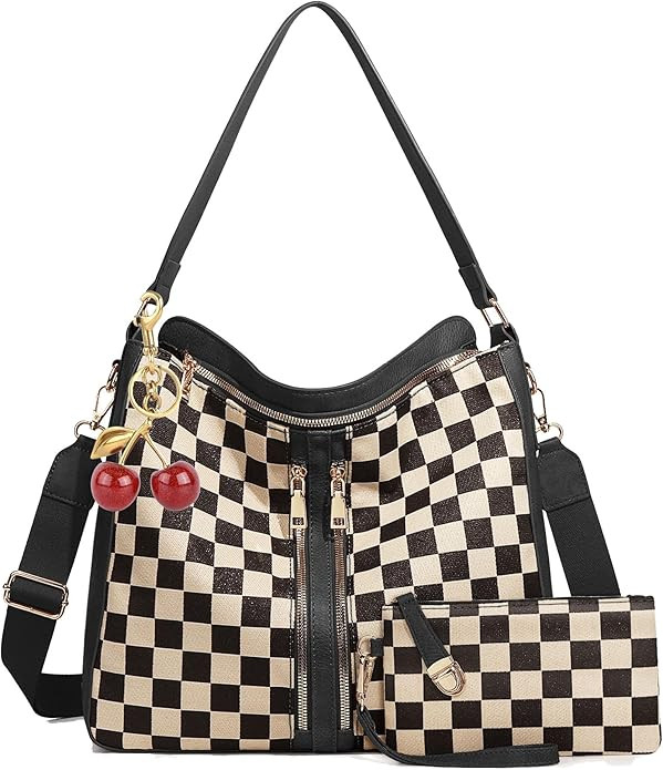 hibear Checkered Hobo Bag for Women Vintage Trendy Checkered Purse Large Plaid Tote Bag Multiple ... | Amazon (US)