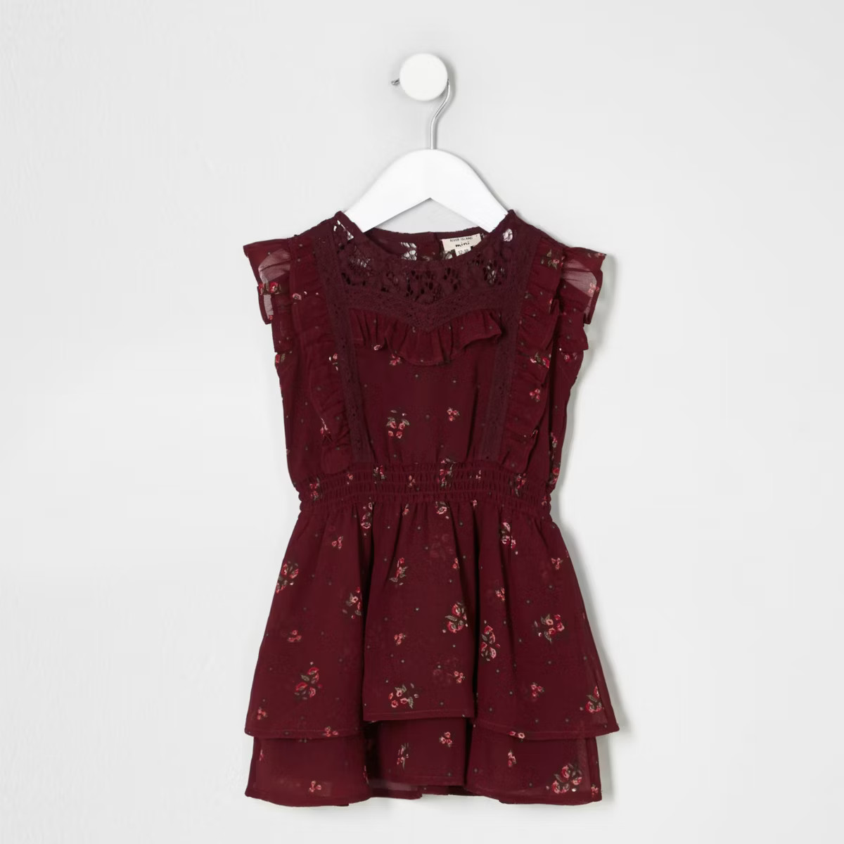River Island Mini girls dark Red floral frill lace dress | River Island (UK & IE)