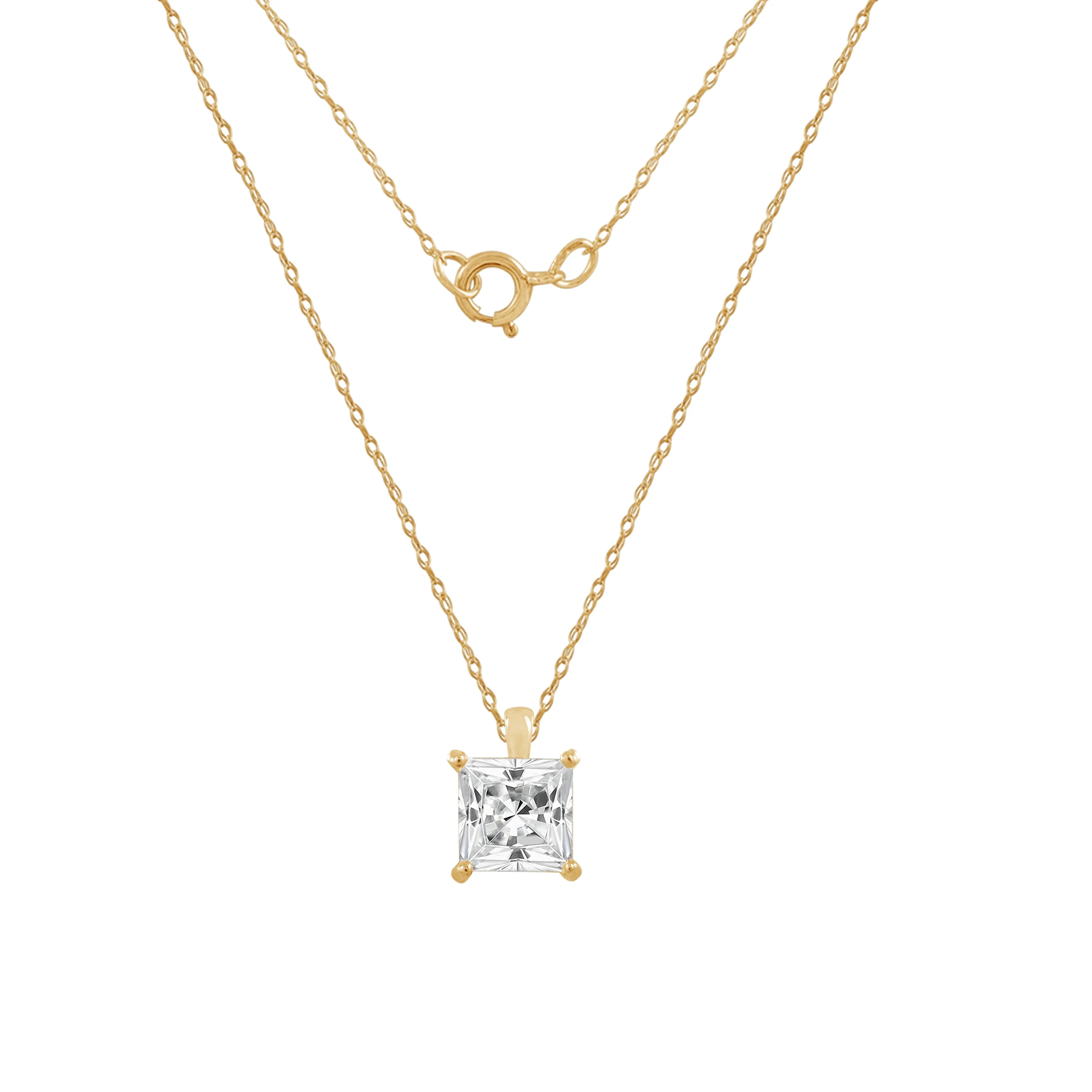 DIAMONBLISS 14K Real Solid Gold Solitaire Necklace for Women | 14K Yellow Gold Princess Cut Penda... | Walmart (US)