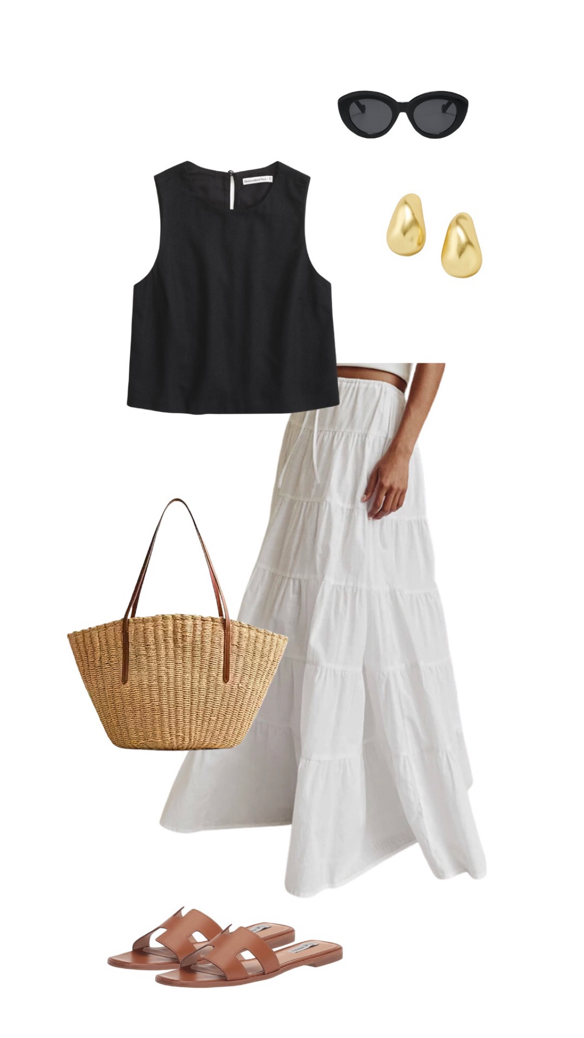 Summer outfit inspo! Maxi skirt, Abercrombie, tote bag, sandals, gold jewelry 

#LTKFindsUnder100 #LTKStyleTip #LTKShoeCrush