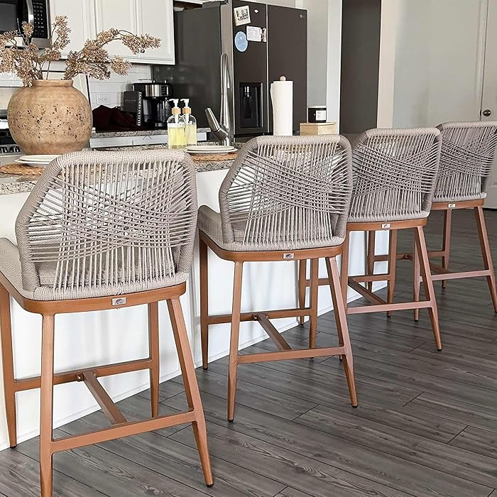 PURPLE LEAF Counter Height Bar Stools Set of 4 Rattan Chair Boho Wicker Metal Counter Stools with... | Amazon (US)