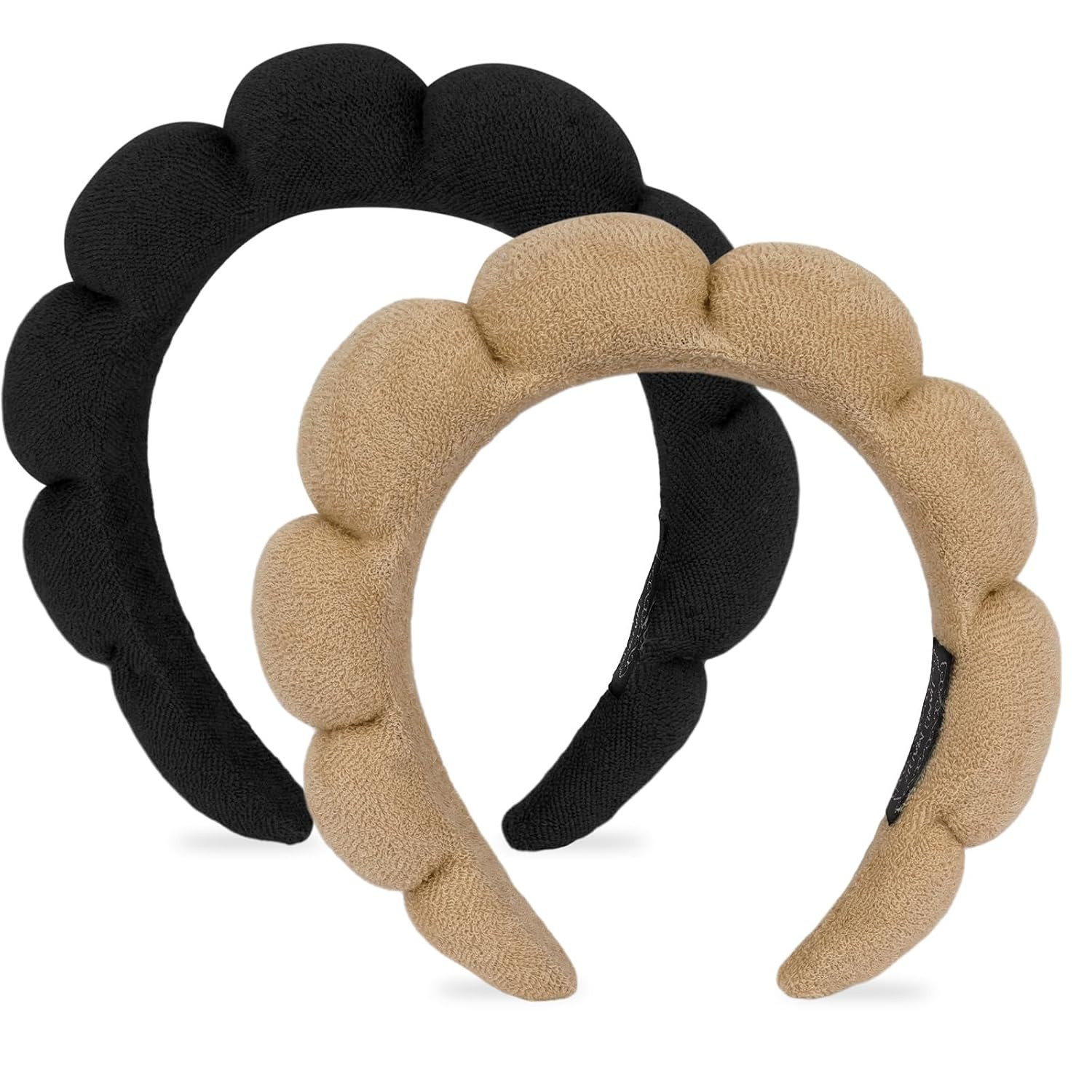 AMCAMI Puffy Spa Headband for Women Sponge Headbands for Girls 2 PCS Terry Towel Cloth Fabric Head Band for Skincare,Makeup Removal,Face Washing,Facial Mask,Shower,Hair Accessories（Black&Light Coffee） | Amazon (US)