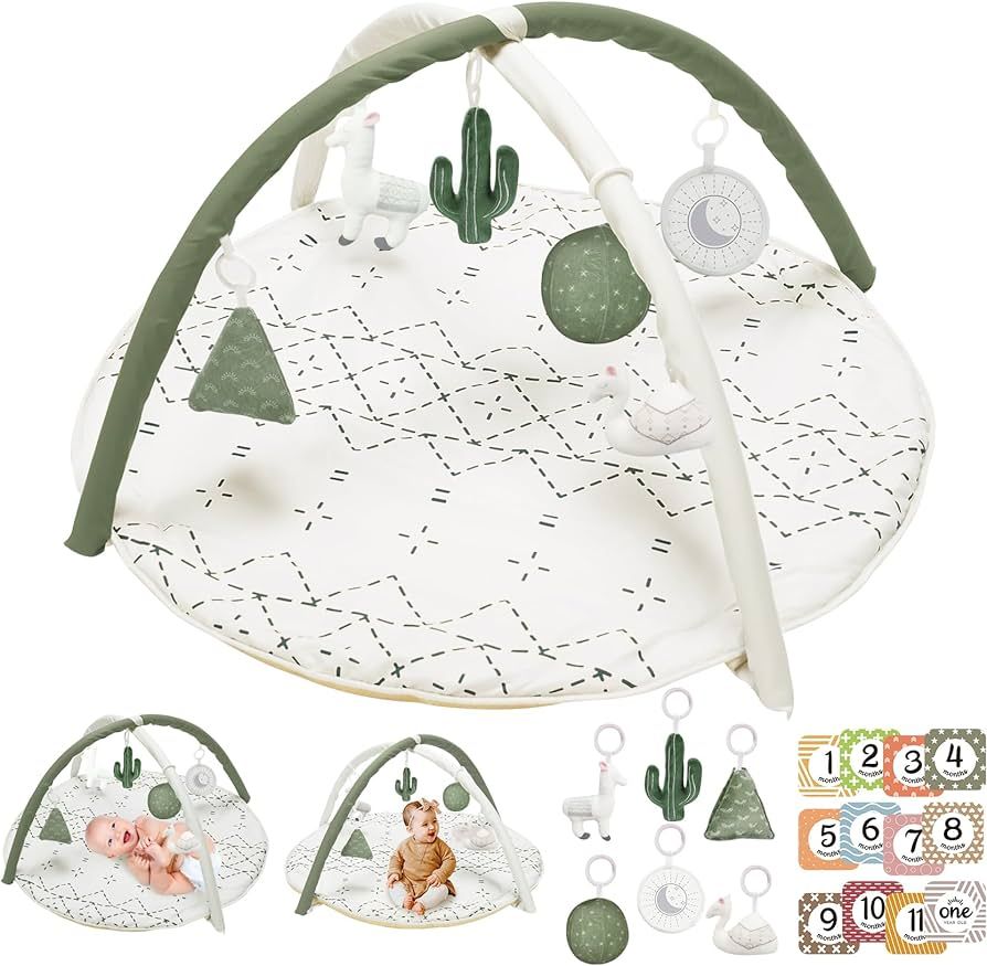 Tummy Time Activity Mat, Macrame Baby Play Gym Mat with 6 Detachable Toys and 12 Milestone Cards ... | Amazon (US)